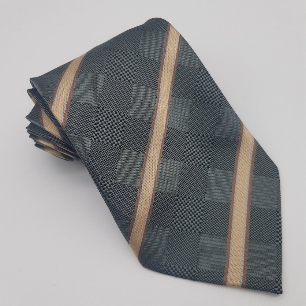 Sestini Italy Men's Tie Moss Green & Golden Tan Diagonal Stripes